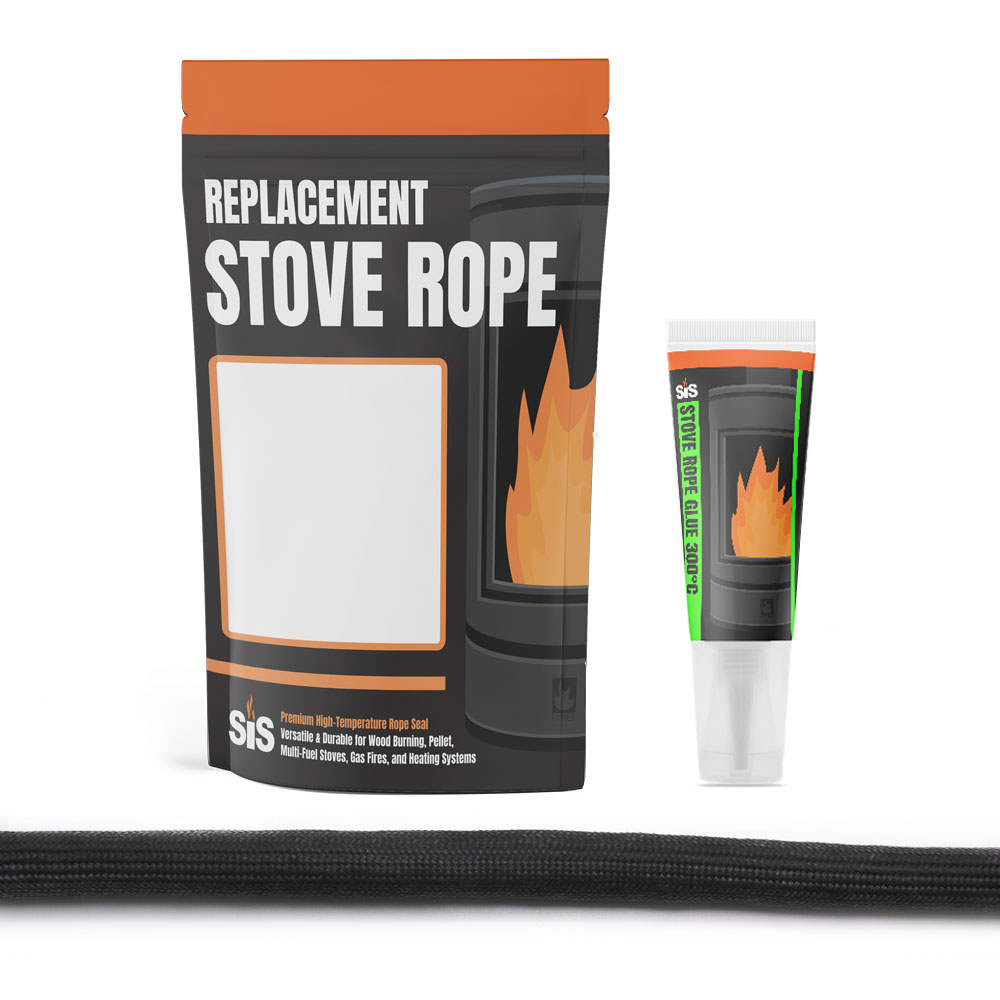 13mm x 2m Black Standard Sleeved Stove Rope & Glue Pack