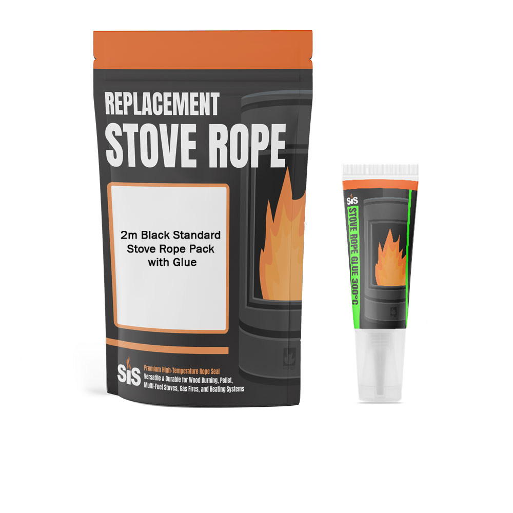 2m Black Standard Stove Rope Pack with Glue | Available in Various Thicknesses 3mm-16mm