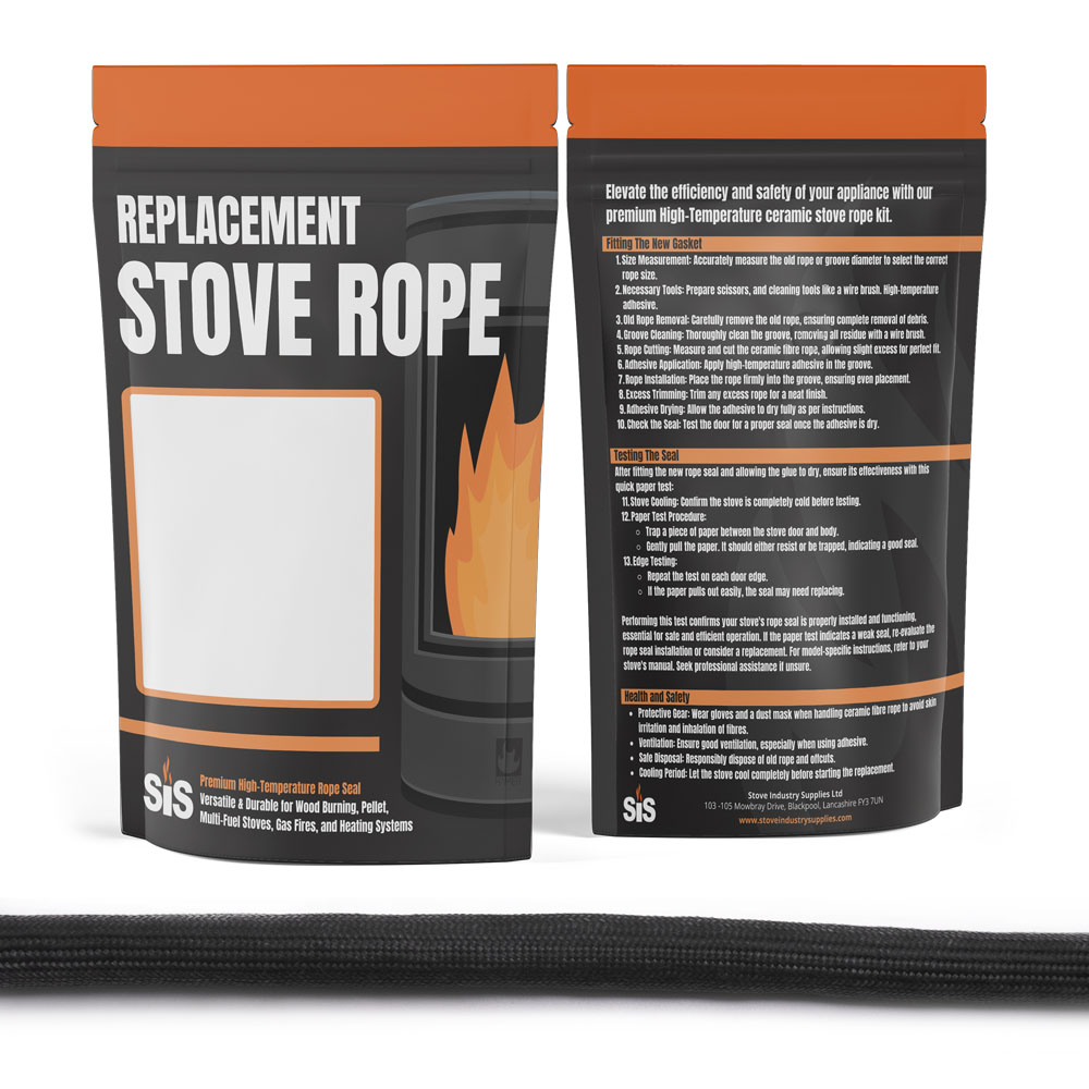 13mm x 2m Black Sleeved Standard Stove Rope Pack