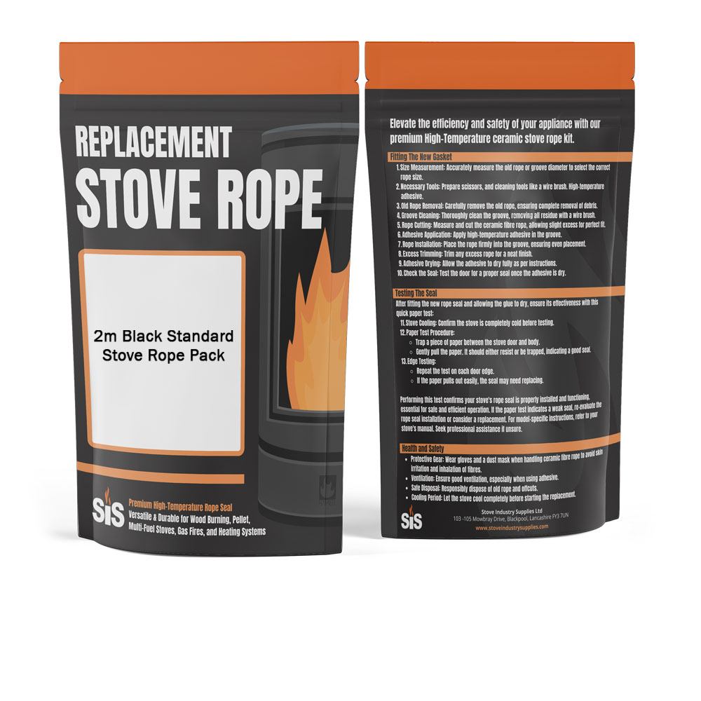 2m Black Standard Stove Rope Pack - Various Rope Thickness 3mm-20mm