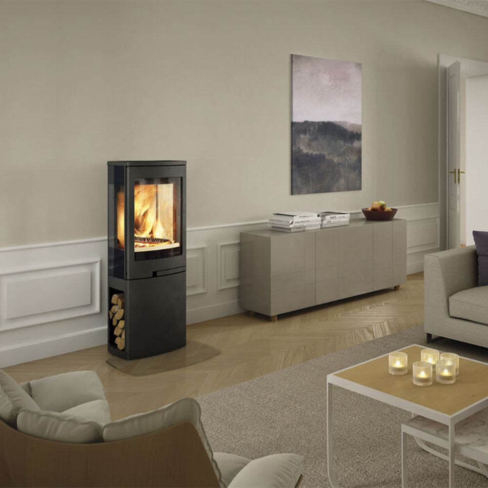 Nordpeis Duo 2, Glass sided Stove on Log Store - Image 2