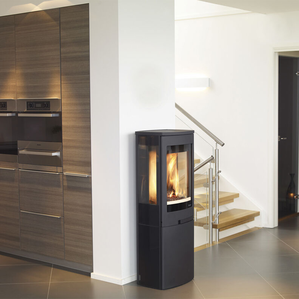 Nordpeis Duo 4, Glass sided Stove on Closed Log Store - Image 2