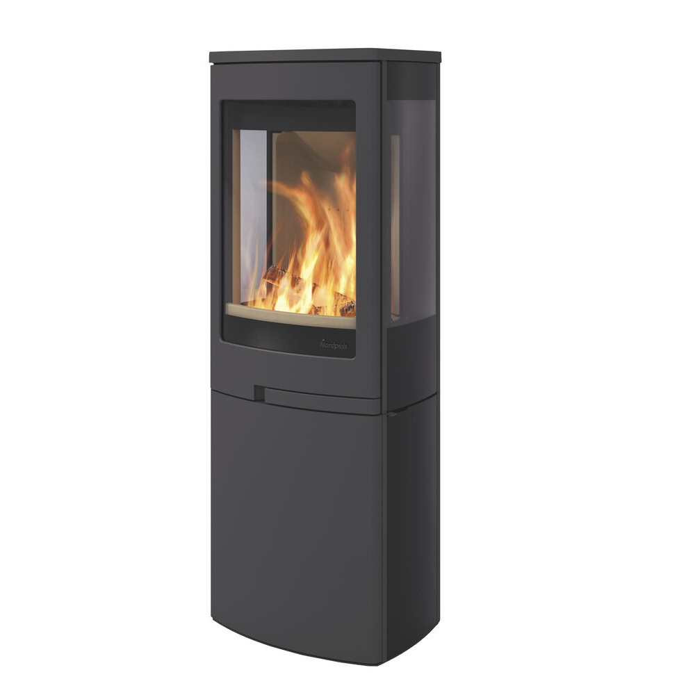 Nordpeis Duo 4, Glass sided Stove on Closed Log Store